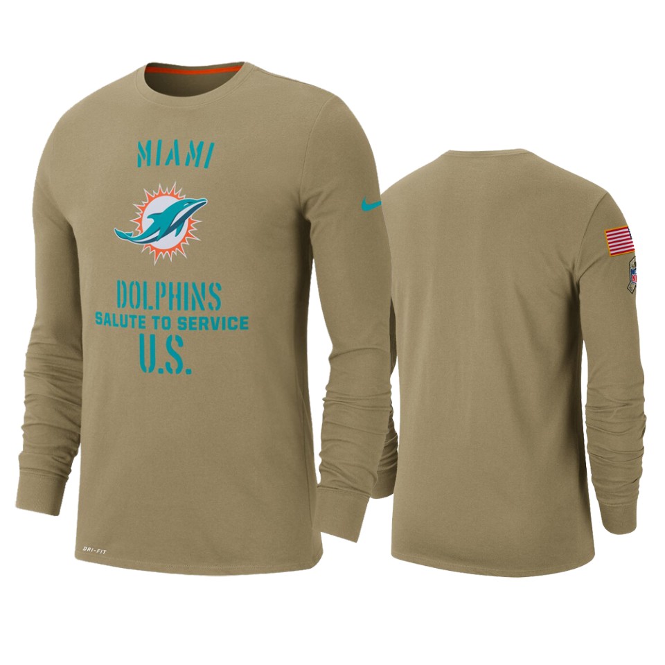 Men's Miami Dolphins Tan 2019 Salute to Service Sideline Performance Long Sleeve Shirt